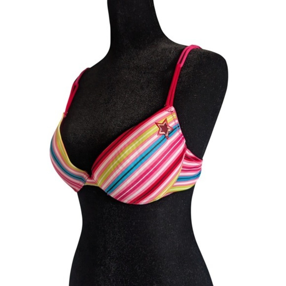 Vintage Y2K 00s Neon Pop Indie Sleaze Candy Stripe Cutout Star Push-up Bra